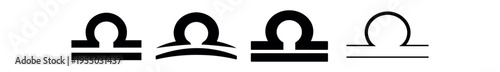 Four black libra symbol variations with different line weights and base styles arranged in a horizontal sequence.
