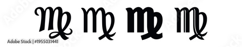 A row of four black virgo glyph variations showing different serif and outline styles in a horizontal composition.