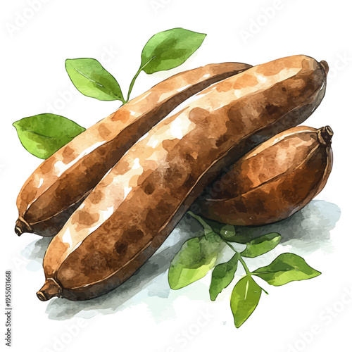 watercolor of Tamarind, vector clipart, isolated on a white background.