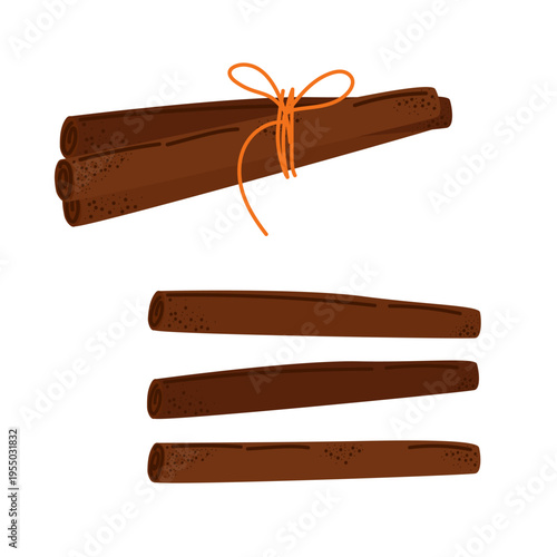 Cinnamon sticks vector illustration. Bakery spices. Aromatic spice bunch for coffee cafe branding, autumn kitchen cooking, and food store flat marketing design