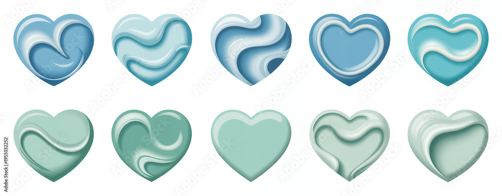 Fototapeta premium Blue and green heart shapes with swirl hearts swirls