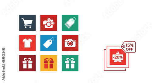 Discount Offer Shopping Icons Set.