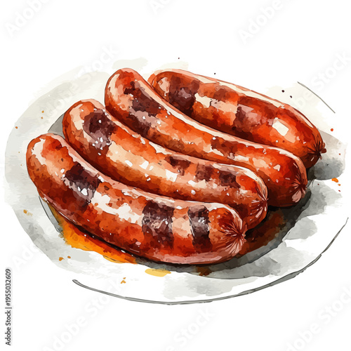watercolor of Sausages illustration, isolated on a white background.