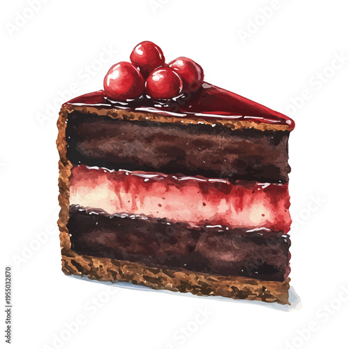 watercolor of Sacher Torte, vector clipart, isolated on a white background.
