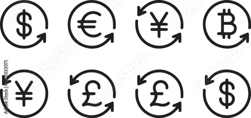 currency conversion icon pack circular arrows money and crypto symbols