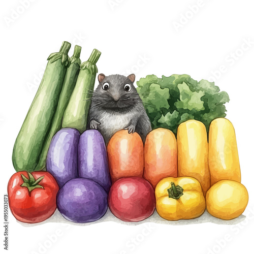 Ratatouille, illustration watercolor with dynamic strokes and balanced color harmony, isolated on a white background.