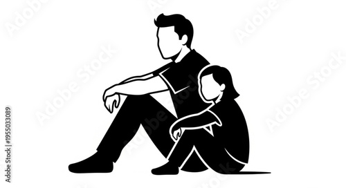 Father and Daughter Silhouette Sitting Together in Quiet Reflection.