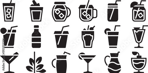 drink silhouette icons beverage glass cup bottle mason jar