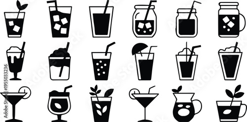 drink vector icons glass bottle jar cup set for menus