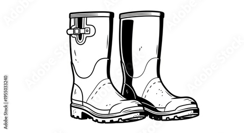 Pair of Rubber Boots Illustration for Outdoor Activities.