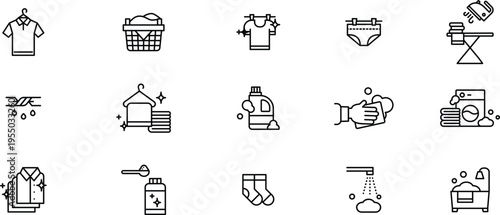 Laundry and Cleaning Line Icons Set