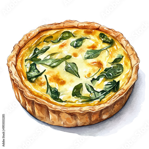 Quiche, illustration watercolor artwork with subtle gradients and elegant contours, isolated on a white background.
