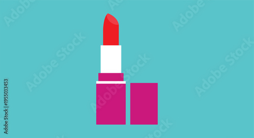 Minimal Flat Lipstick Illustration with Cap on Pastel Background Beauty Cosmetics Concept