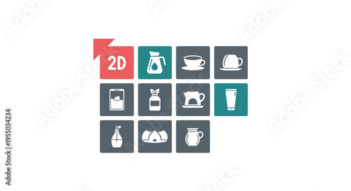 Collection of various 2D icons.