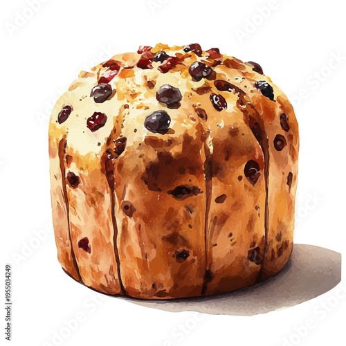 watercolor of Panettone, vector clipart, isolated on a white background.