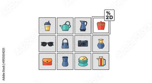 Collection of various everyday objects icons.