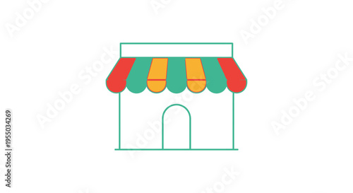 Colorful awning over small shop entrance.