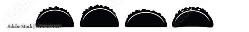 Four solid black taco silhouettes are lined up horizontally on a white background.