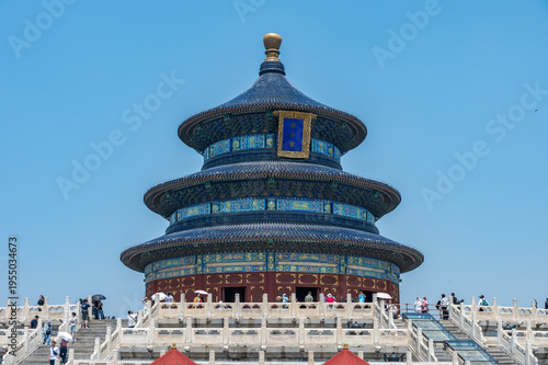 The Hall of Prayer for Good Harvests at the Temple of Heaven stands majestically under a clear blue sky in Beijing, China - 28 May 2025