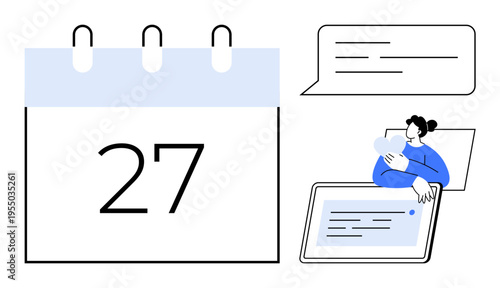 Digital scheduling concept. Highlighting a calendar, messaging, and tablet for streamlined scheduling and communication. Digital tools enhance time management and effective communication