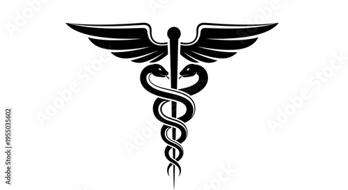 Caduceus Symbol of Medicine and Healthcare with Snakes and Wings Isolated White Background
