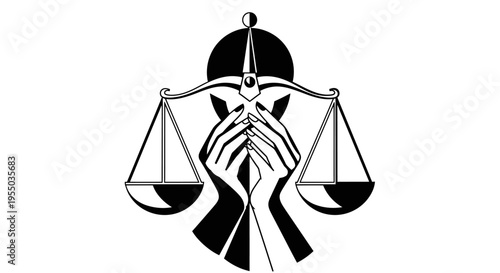 Abstract Hands Holding Scales of Justice Symbol on Isolated White Background