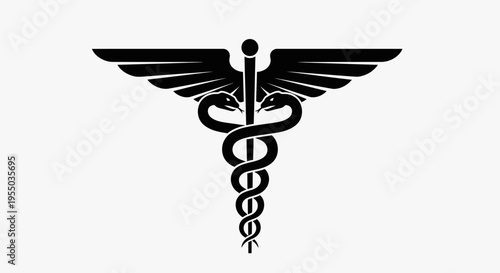 Classic Caduceus Medical Symbol Icon for Healthcare Profession on Isolated White Background