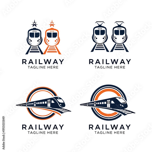Vector Collection of Modern Railway Transportation Logos Featuring Train and Track Designs