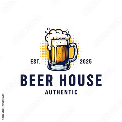 Vintage style graphic logo for a traditional pub or tavern, featuring a frothy beverage mug.