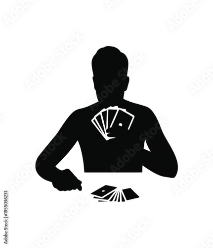 Black silhouette of a man holding playing cards vector illustration EPS PNG file