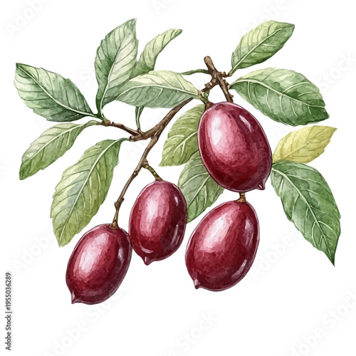 watercolor of Jujube, vector clipart, isolated on a white background.