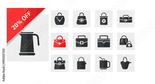Black and red handbag sale icons.