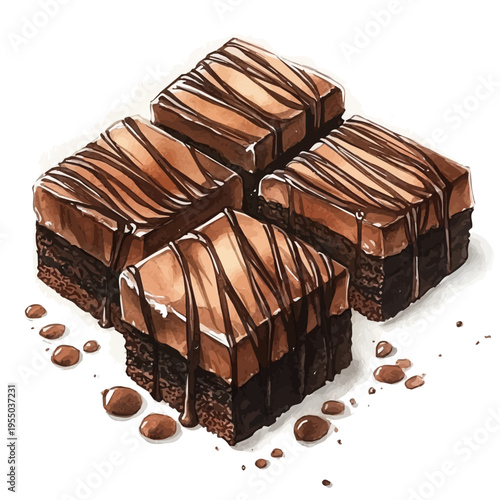 Fudge, refined watercolor illustration with luminous tones and soft layered brushwork, isolated on a white background.