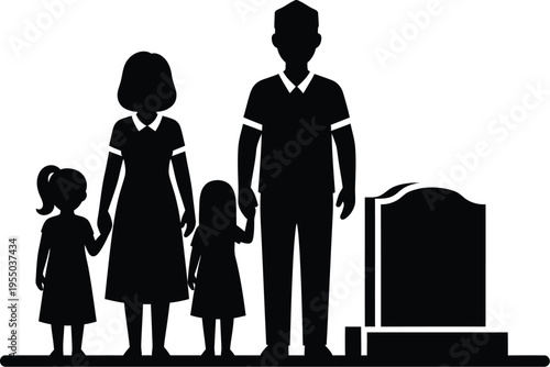 Memorial day tribute family silhouette at a cemetery grave