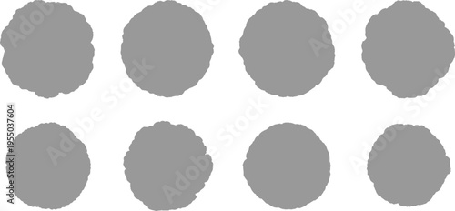 Eight grey irregular circular shapes arranged in two rows on a white background circle