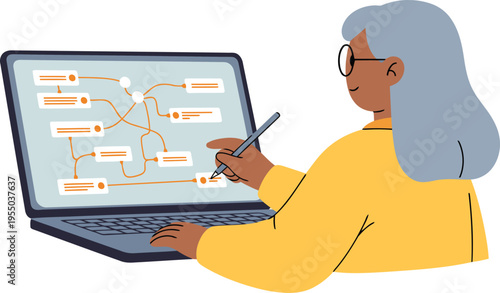 A researcher analyzes cattle movement data on a laptop, showcasing a modern workflow. The image features a smiling woman and a detailed data visualization.