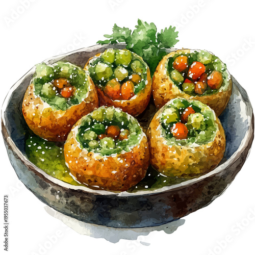 Falafel, illustration watercolor with playful splashes and delicate line details, isolated on a white background.