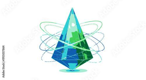 Abstract Crystal Formation with Orbital Rings, Digital Illustration