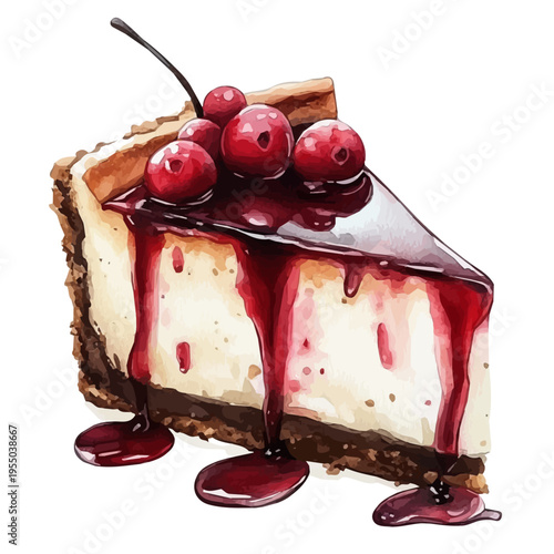Cheesecake, illustration watercolor artwork with subtle gradients and elegant contours, isolated on a white background.