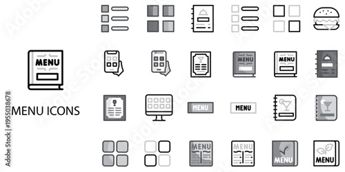Menu simple concept 24   grew color icons set .Vector illustration.