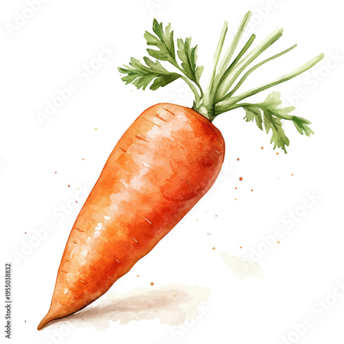 Carrot, illustration watercolor with dynamic strokes and balanced color harmony, isolated on a white background.