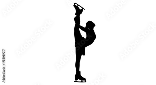 Silhouette of a Female Figure Skater Performing a Vertical Split