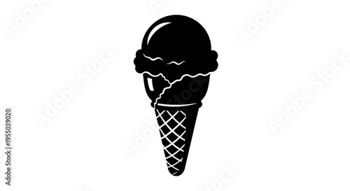 Simple Black and White Ice Cream Cone Icon