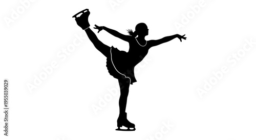 Silhouette of a Female Figure Skater Performing a Graceful Arabesque