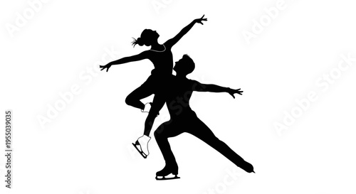 Silhouette of Professional Pair Ice Skaters Performing