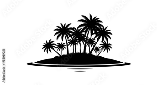 Tropical Island Silhouette with Palm Trees