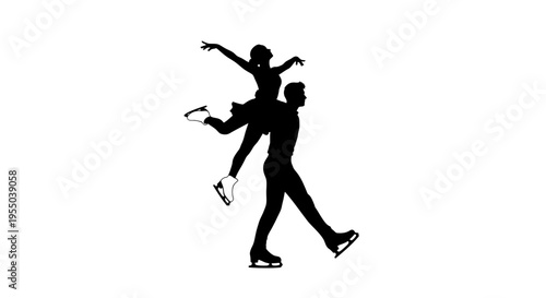 Silhouette of Ice Skating Couple Performing a Lift