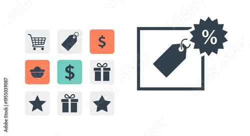 Black shopping tags with percent discount.