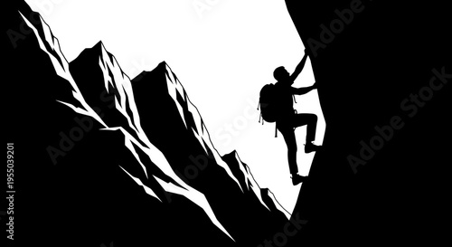 Silhouette of a Hiker Climbing a Mountain Peak