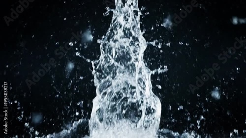 Depicting a powerful, non destructive natural phenomenon where liquid elements violently expand outwards, symbolizing raw power and dynamic change. Medium shot for overall impact